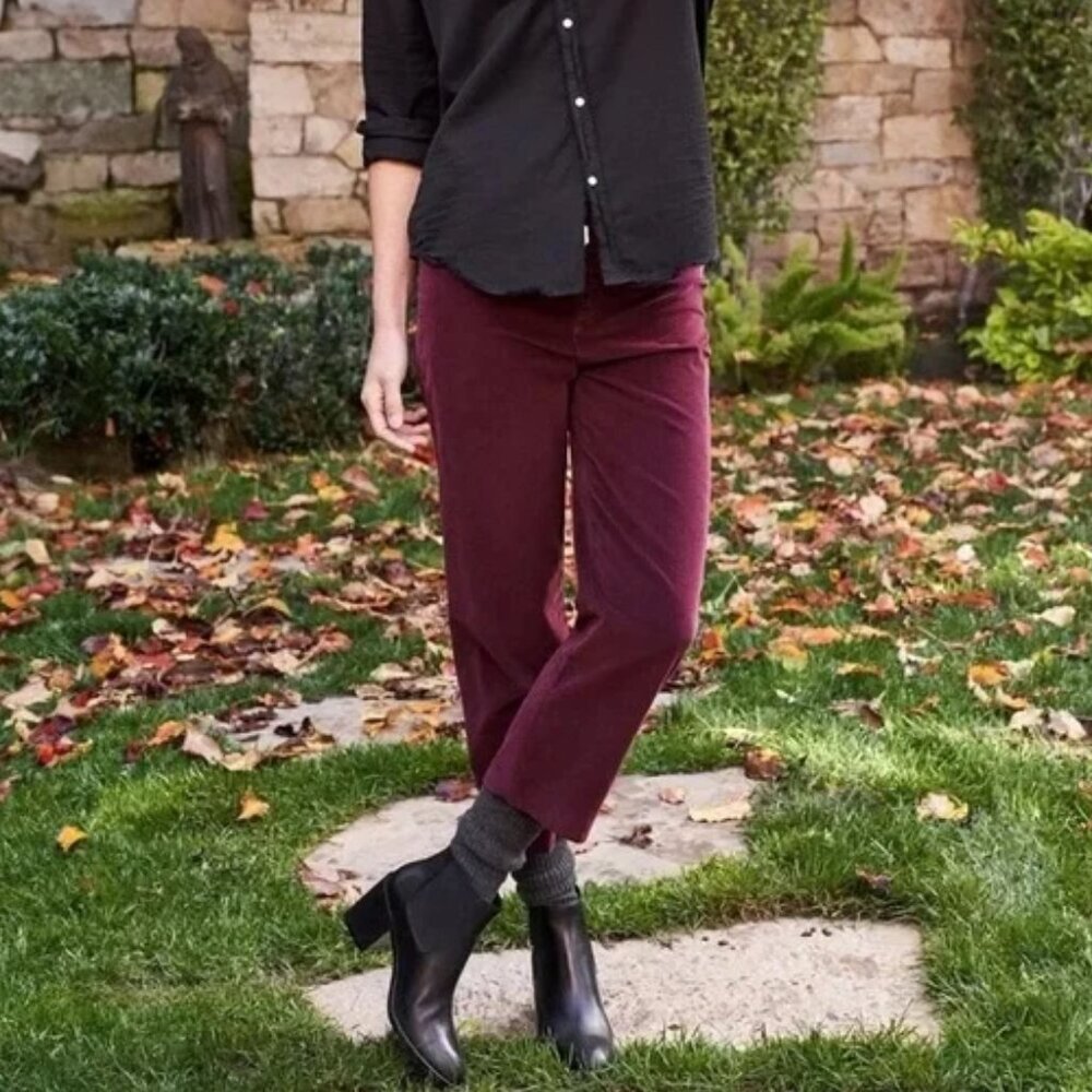 Frank & Eileen Pants Womens 6 Wine Kinsale Performance Velvet Corduroy Raw Hem